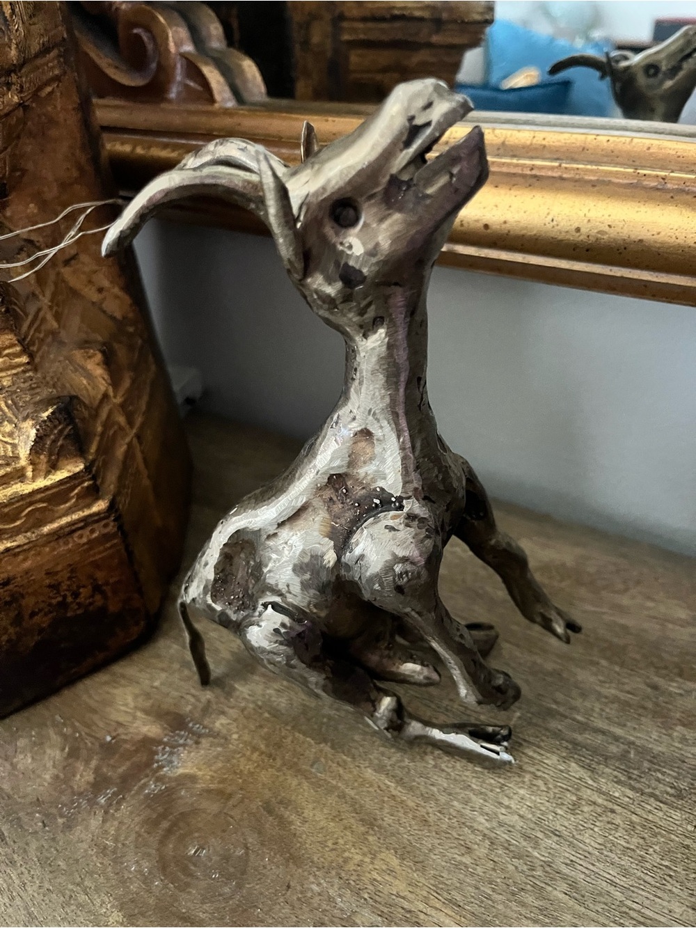 Handcrafted Silver Metal Animal Sculpture - Decorative Home Art
